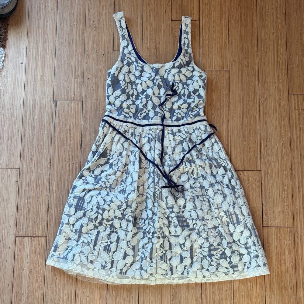 Anthropologie Cream and Purple Lace Midi Dress